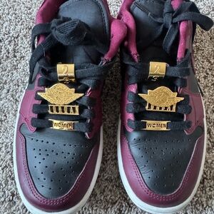 Jordan Black and Burgundy Sneakers with Gold Details